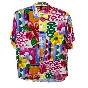 Vintage Jams World Men's L Hibiscus Floral Mixed‎ Pattern Shirt Surf Aloha 90s
